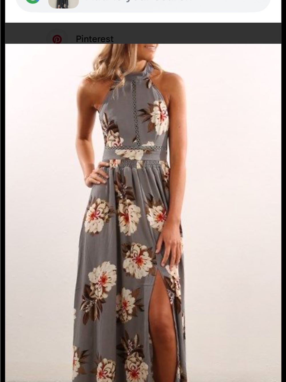 Floral Halter Maxi Dress in Gray - Elegant Women's Dress
